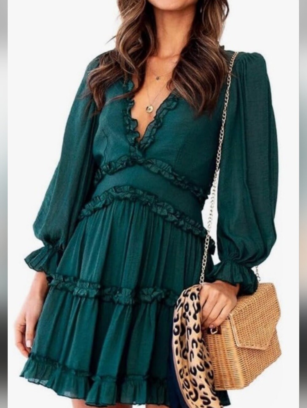 Mini dress Saint + Secrets  color green Long Sleeves Size XS style Ruffles
